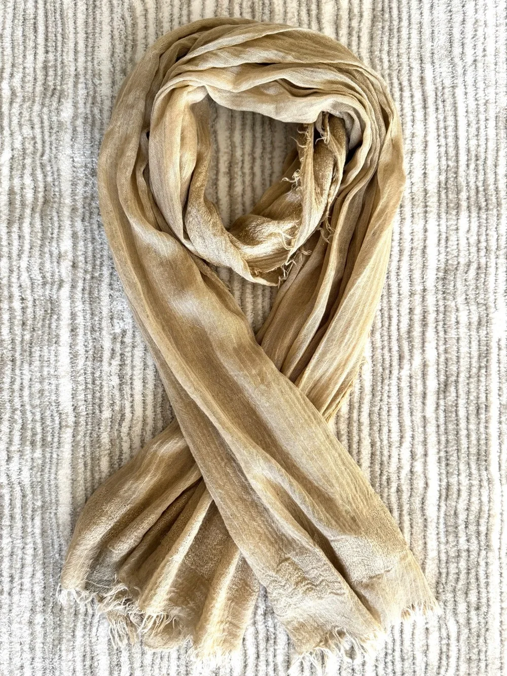 Ann Taylor Beige Taupe Wool Blend Scarf Metallic Border Oversized Wrap
